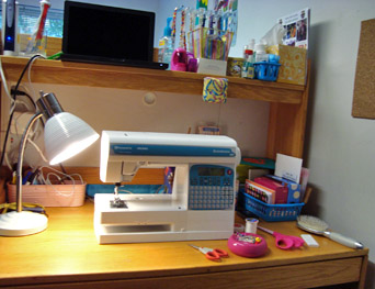 sewing station takes over the desk