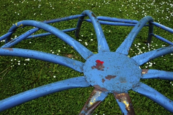 blue jungle gym sunburst at cleveland's martin luther king jr. blvd