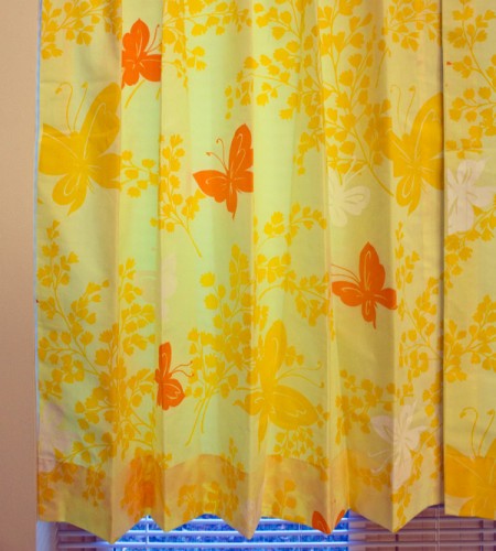 yellow screen-printed butterfly curtains