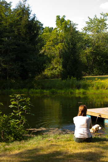 caitlin by the pond, shamon in the pond. caitlin by the pond, shamon in the pond.