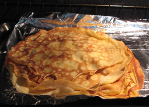 finished crêpes waiting in the oven