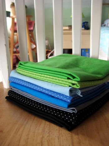 blues, greens fabric pile