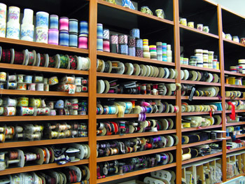 wall of ribbon and lace - garment district, NYC