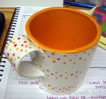 handmade polka dot mug i made in ceramics class!