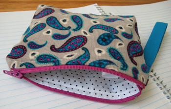 paisley print corduroy zipper wristlet