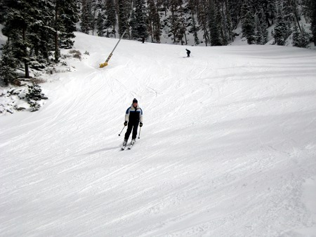 papa, and me with my terrible skiing posture