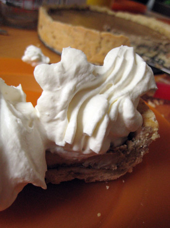 coffee custard pie (with hazelnut crust and homemade whipped cream)