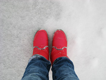 pink boots and white snow pink boots and white snow