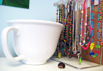 my favorite mixing bowl, necklaces, and a buckeye