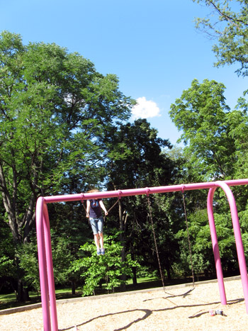swings, bright colors, sunshine
