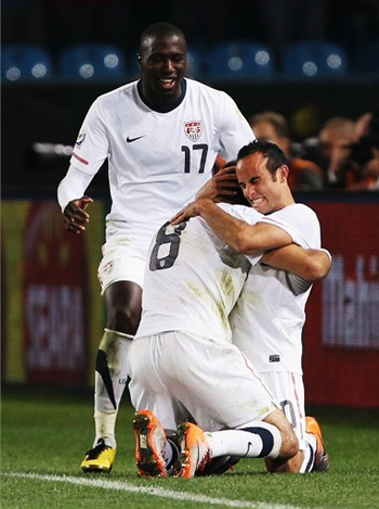 team usa celebrating after their spectacular goal