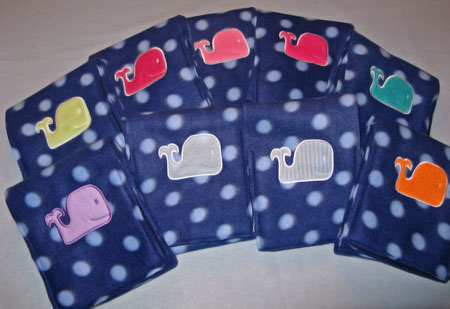 fleece polka dot scarves with embroidered whales